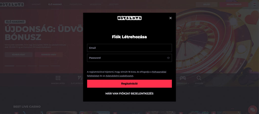 ingyenes pörgetés, Regisztráció, Hotslots online