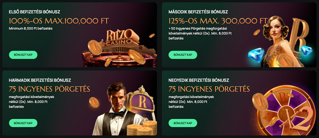 Ritzo Casino promóciók, befizetési bónuszok, ingyenes pörgetés, kaszinó ajánlatok, online játék, minium befizetés