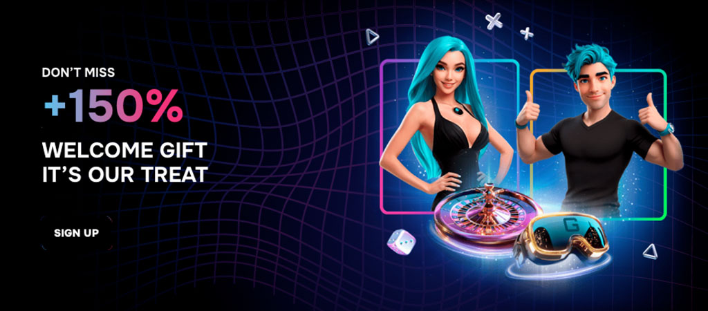 Gizbo Casino, üdvözlő ajándék, bónusz, regisztráció, karakterek, rulettkerék, VR szemüveg, kaszinó promóció