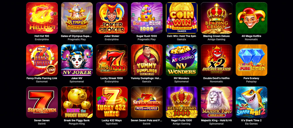 online nyerőgépek, Hell Hot 100, Gates of Olympus, Joker Stoker, Sugar Rush, NV Wonders, gyümölcsös játékok, jackpot, bónusz