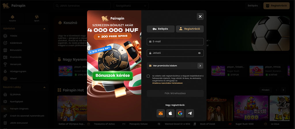 Regisztráció, kaszinó bónuszok, online casinio